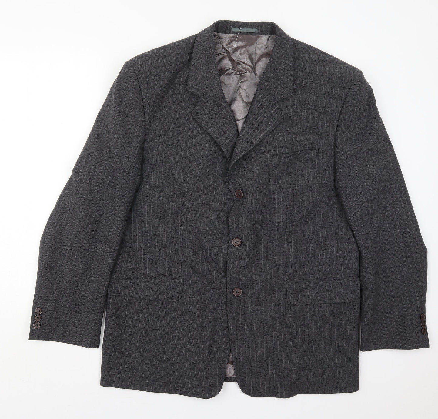 Cohesion Mens Grey Striped Wool Jacket Suit Jacket Size 44