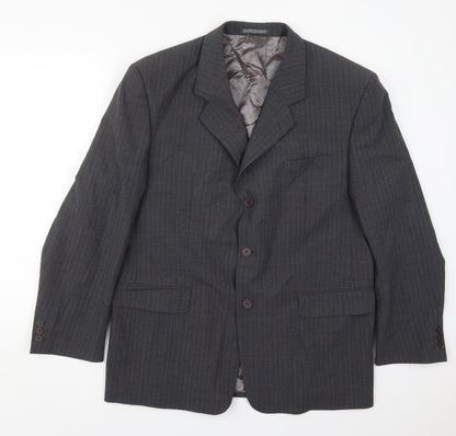 Cohesion Mens Grey Striped Wool Jacket Suit Jacket Size 44