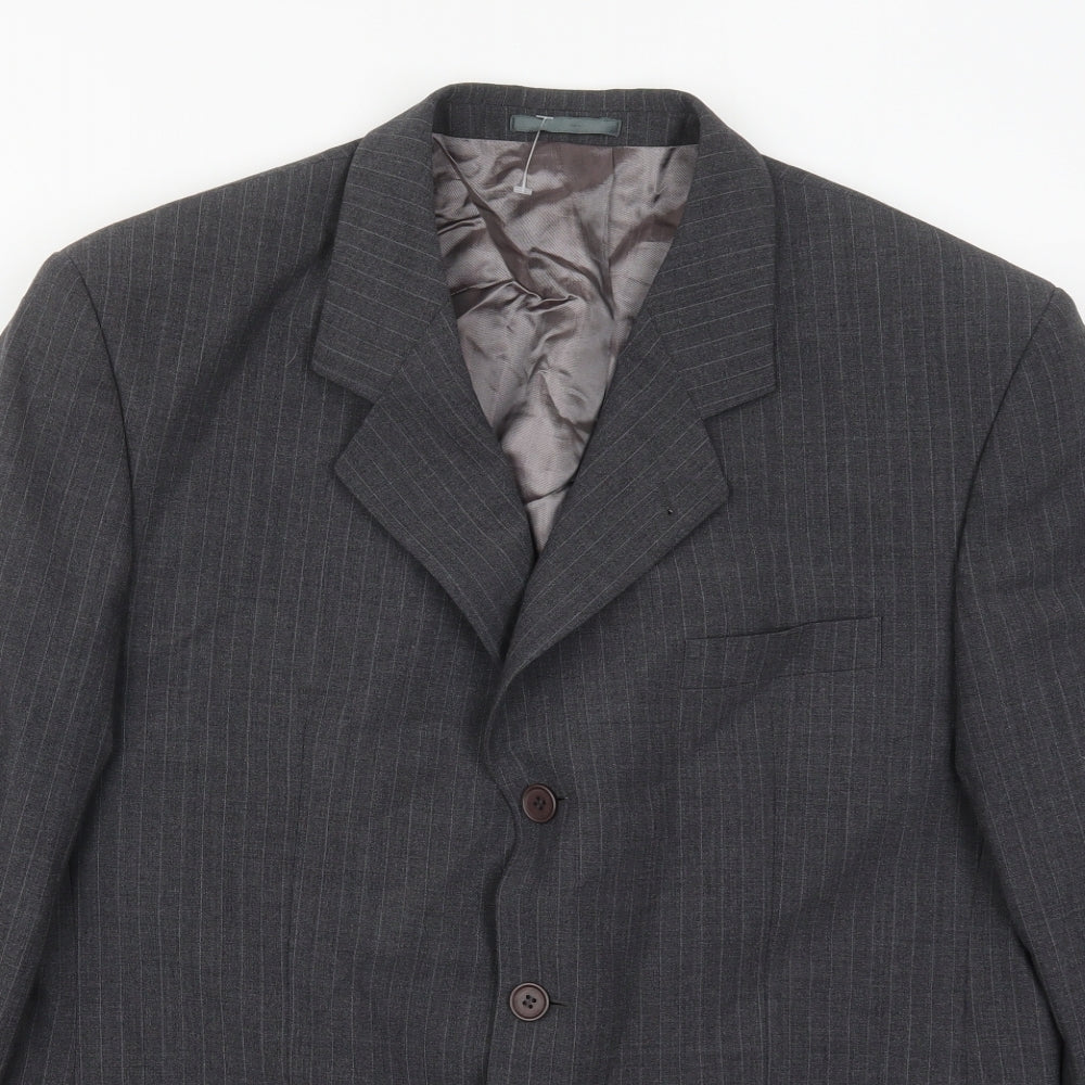 Cohesion Mens Grey Striped Wool Jacket Suit Jacket Size 44