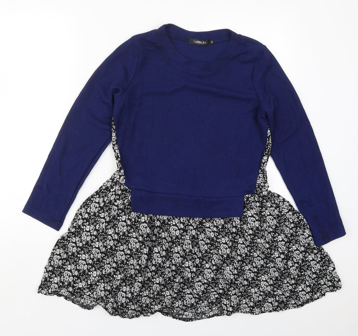 PANDORA Womens Blue Crew Neck Floral Acrylic Pullover Jumper Size M