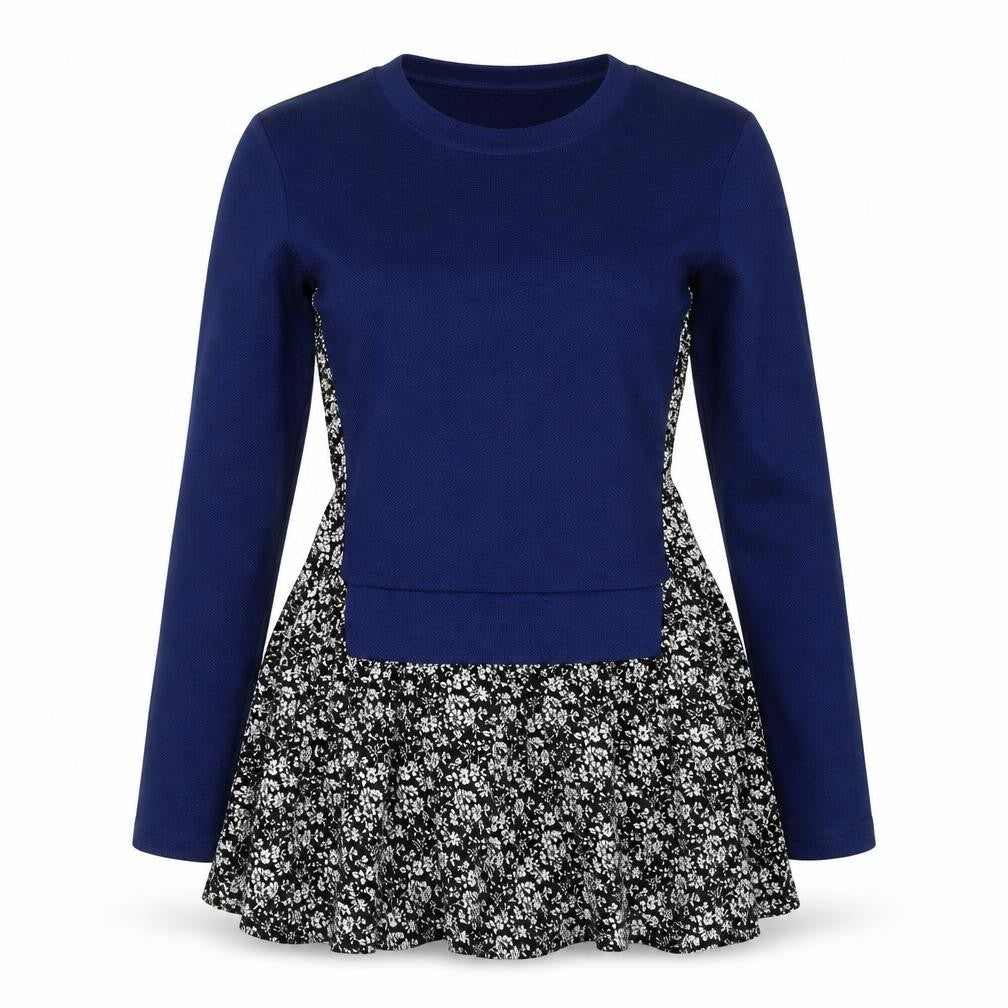 Front view of PANDORA women’s blue crew neck floral acrylic jumper, size M