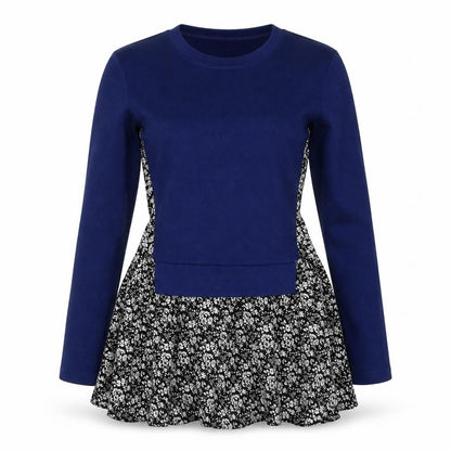 Front view of PANDORA women’s blue crew neck floral acrylic jumper, size M