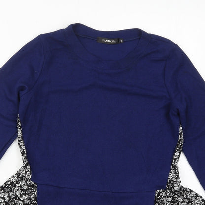 PANDORA Womens Blue Crew Neck Floral Acrylic Pullover Jumper Size M