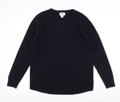 H&M Mens Blue Round Neck  Acrylic Pullover Jumper Size L