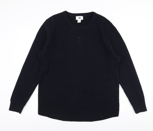 H&M Mens Blue Round Neck  Acrylic Pullover Jumper Size L
