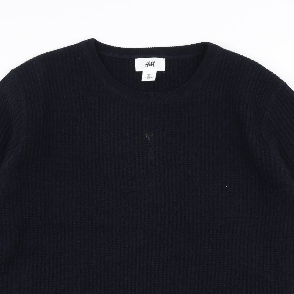 H&M Mens Blue Round Neck  Acrylic Pullover Jumper Size L