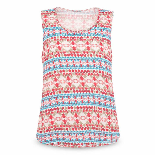 Front view of Mystify women’s multicoloured geometric viscose jersey tank, size XL, round neck