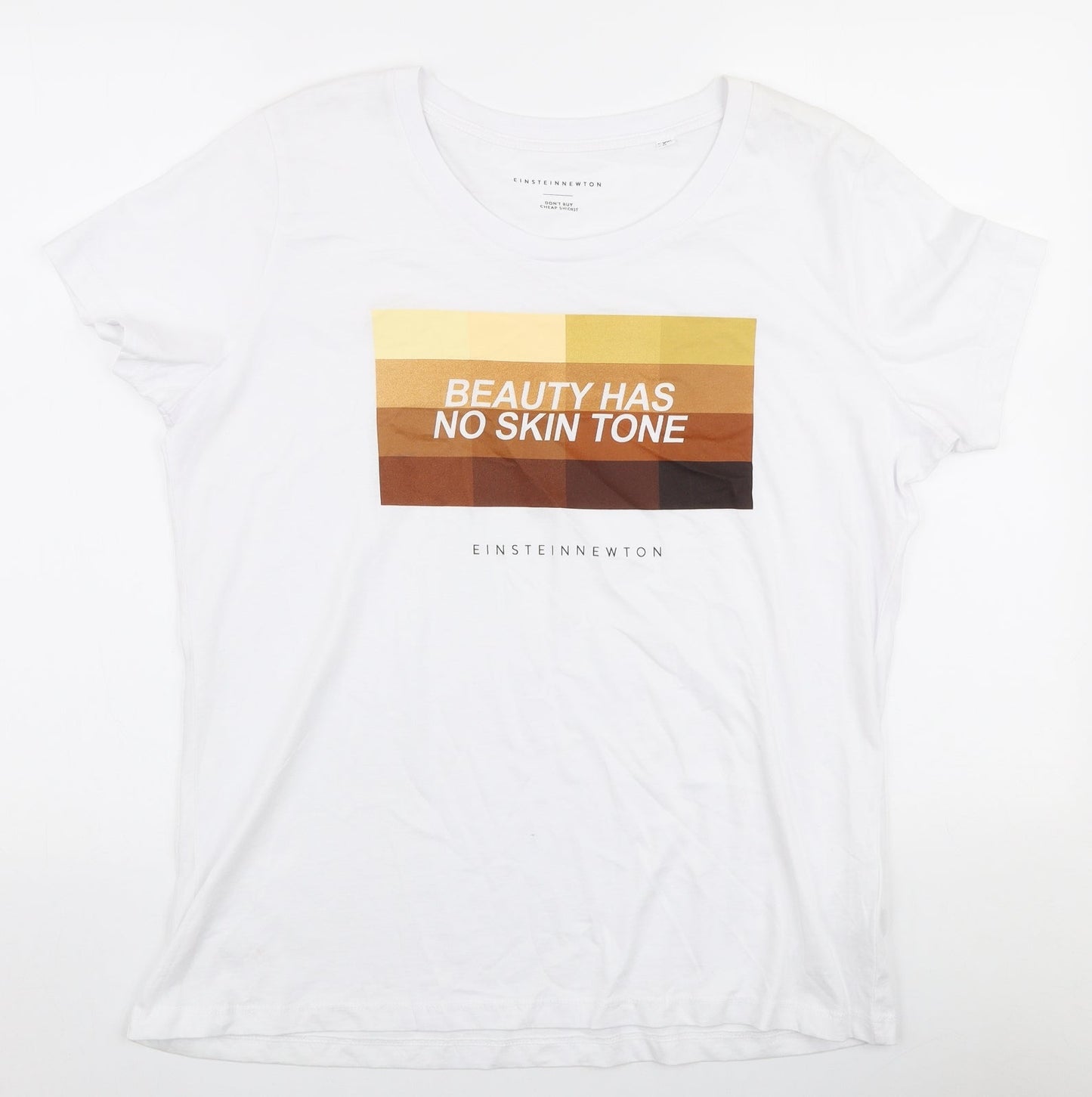 Einstein Newton Womens White  100% Cotton Jersey T-Shirt Size 2XL Round Neck - Beauty has no skin tone