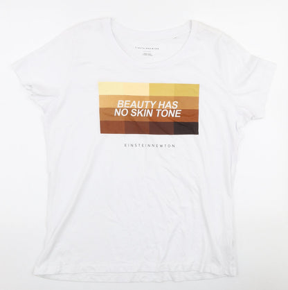 Einstein Newton Womens White  100% Cotton Jersey T-Shirt Size 2XL Round Neck - Beauty has no skin tone