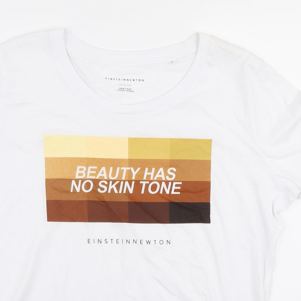 Einstein Newton Womens White  100% Cotton Jersey T-Shirt Size 2XL Round Neck - Beauty has no skin tone