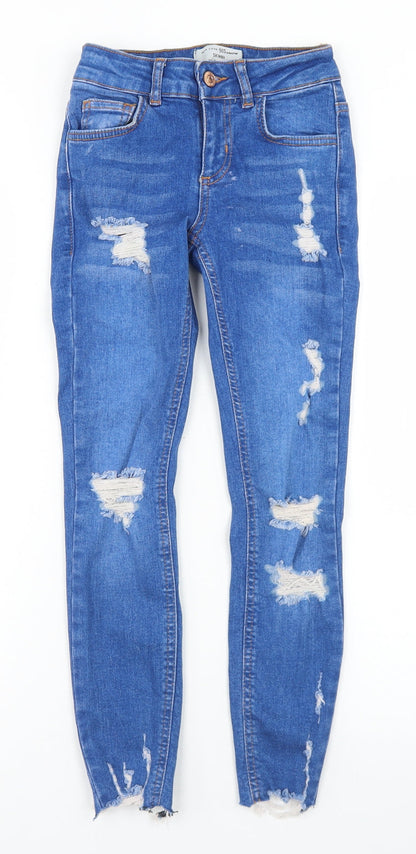 New Look Girls Blue  Cotton Skinny Jeans Size 9 Months  Regular Button - Distressed