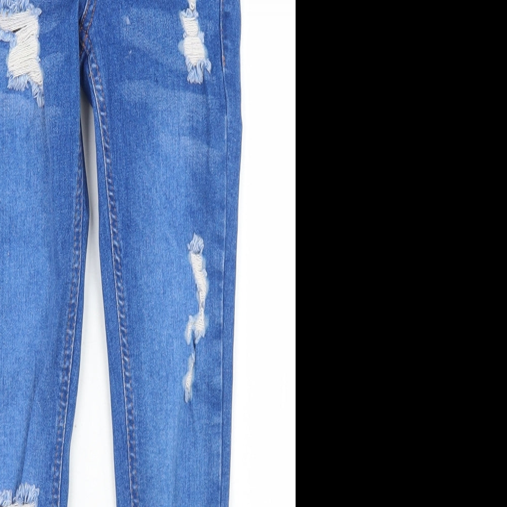 New Look Girls Blue  Cotton Skinny Jeans Size 9 Months  Regular Button - Distressed