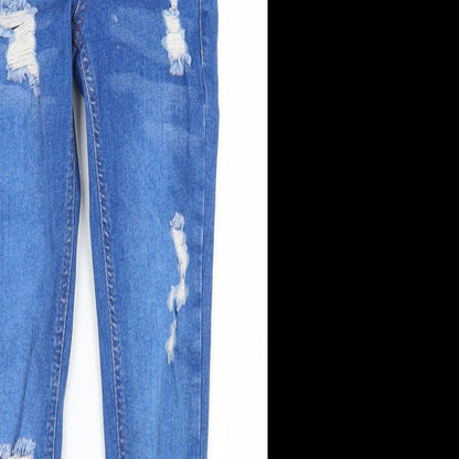 New Look Girls Blue  Cotton Skinny Jeans Size 9 Months  Regular Button - Distressed