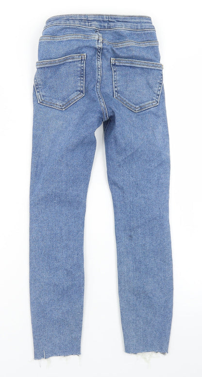 New Look Girls Blue  Cotton Skinny Jeans Size 9 Months  Regular Button - Distressed