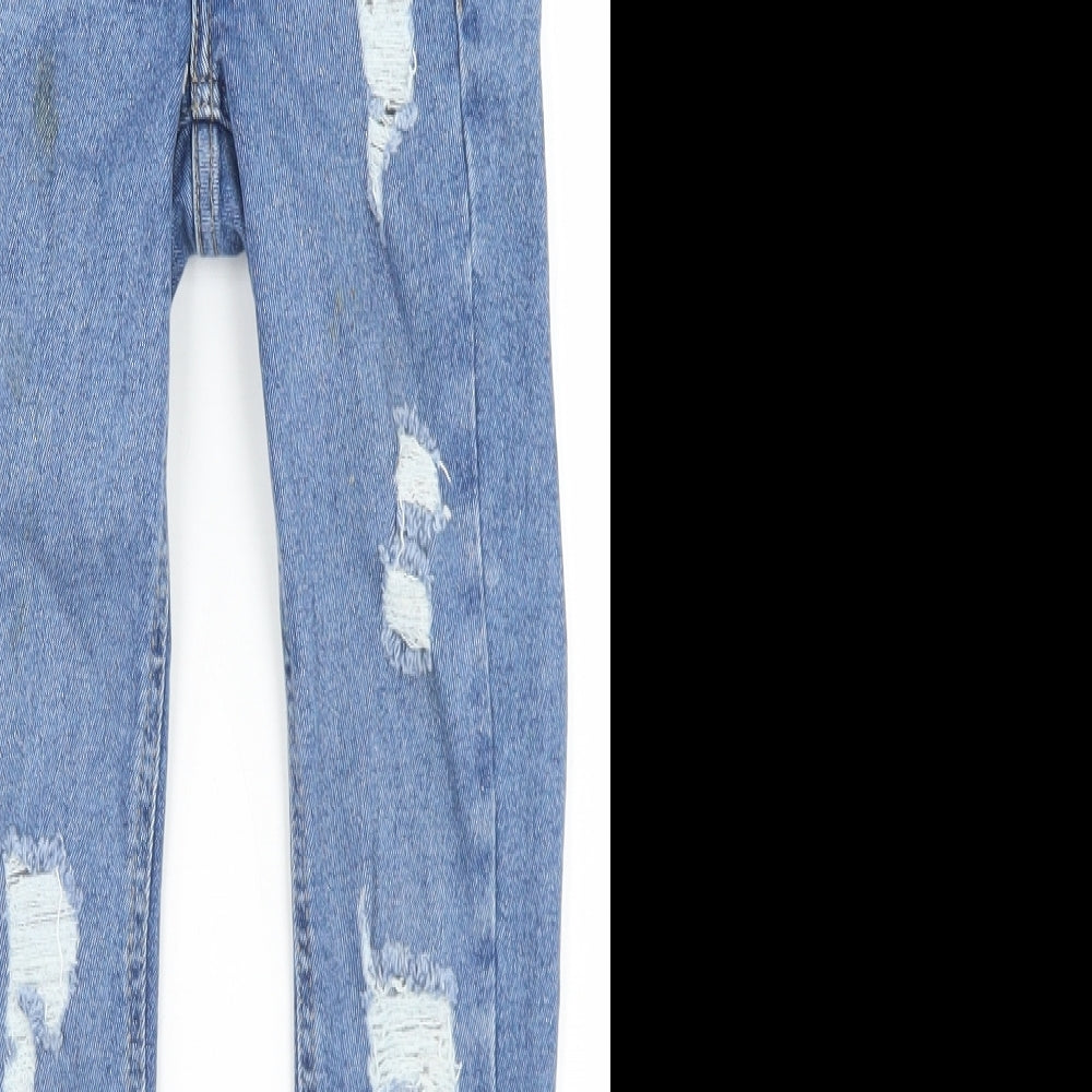 New Look Girls Blue  Cotton Skinny Jeans Size 9 Months  Regular Button - Distressed
