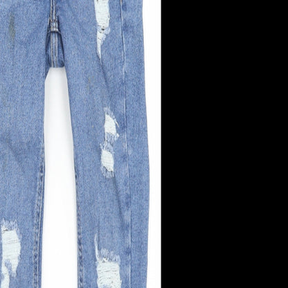 New Look Girls Blue  Cotton Skinny Jeans Size 9 Months  Regular Button - Distressed