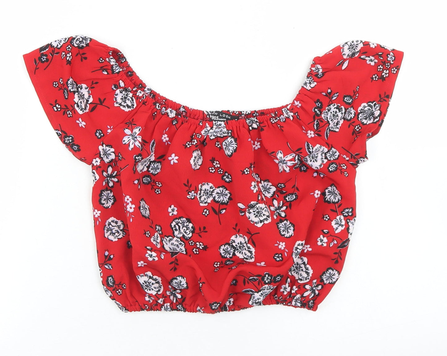 New Look Girls Red Floral Polyester Cropped Blouse Size 10 Years Off the Shoulder