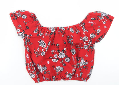 New Look Girls Red Floral Polyester Cropped Blouse Size 10 Years Off the Shoulder