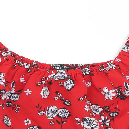 New Look Girls Red Floral Polyester Cropped Blouse Size 10 Years Off the Shoulder
