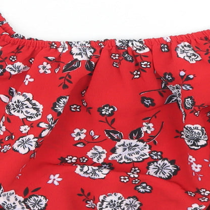 New Look Girls Red Floral Polyester Cropped Blouse Size 10 Years Off the Shoulder