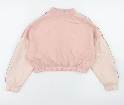 NEXT Girls Pink Colourblock Cotton Pullover Sweatshirt Size 8 Years   - Cropped