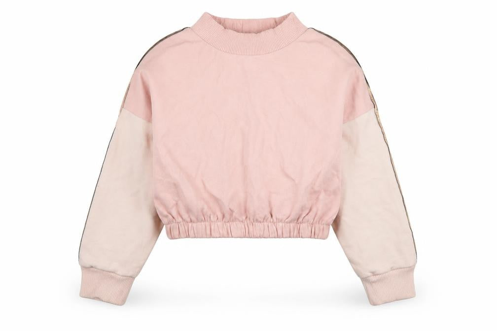 Front view of Next girls’ pink colourblock cotton pullover sweatshirt, size 8, years - cropped