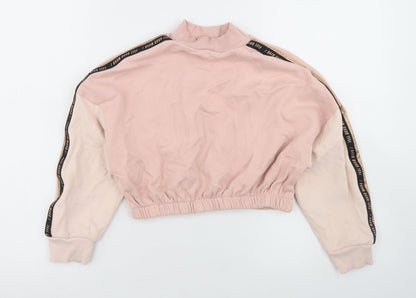 NEXT Girls Pink Colourblock Cotton Pullover Sweatshirt Size 8 Years   - Cropped