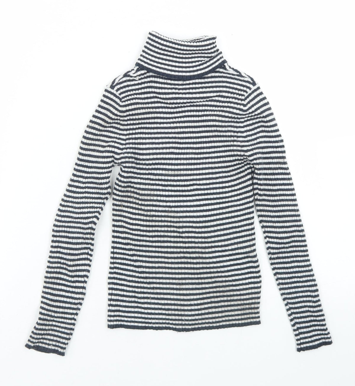Back view of Next girls’ blue striped polyester basic t-shirt, size 7, years roll neck