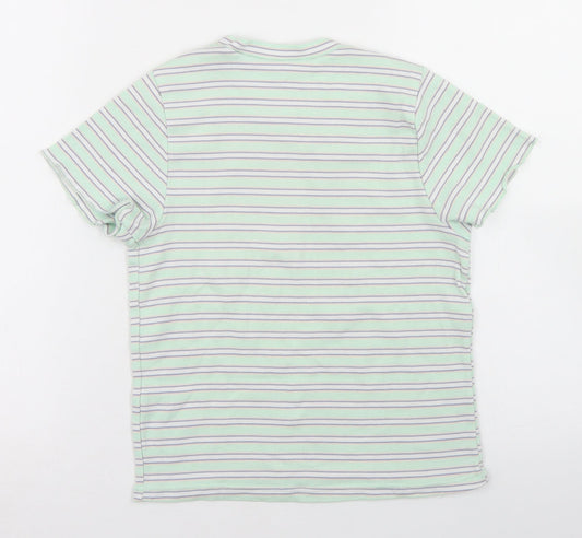 Primark Womens Green Striped Polyester Basic T-Shirt Size 10 Crew Neck