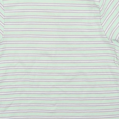 Primark Womens Green Striped Polyester Basic T-Shirt Size 10 Crew Neck