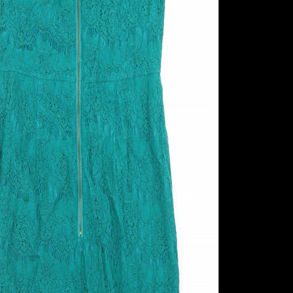Darling Womens Green  Nylon Pencil Dress  Size 12  Round Neck Zip