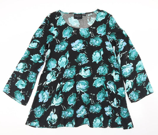 MINKPINK Womens Black Floral Viscose Trapeze & Swing  Size M  Round Neck  - Flare Sleeve