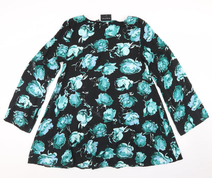 MINKPINK Womens Black Floral Viscose Trapeze & Swing  Size M  Round Neck  - Flare Sleeve