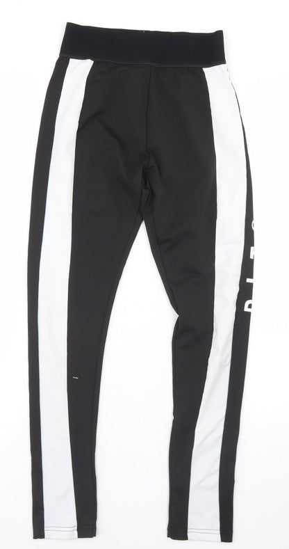 PRETTYLITTLETHING Womens Black  Polyester Compression Leggings Size 8 L25 in Regular