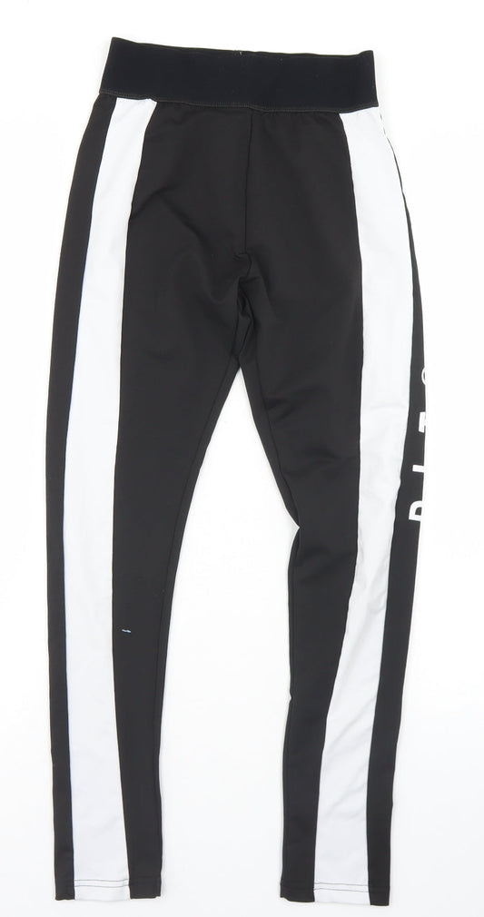 PRETTYLITTLETHING Womens Black  Polyester Compression Leggings Size 8 L25 in Regular