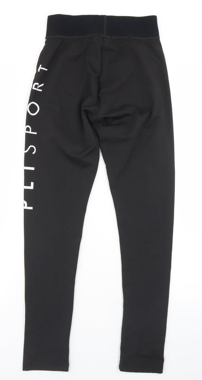 PRETTYLITTLETHING Womens Black  Polyester Compression Leggings Size 8 L25 in Regular