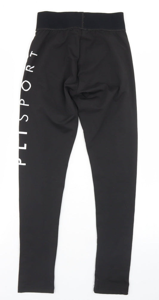 PRETTYLITTLETHING Womens Black  Polyester Compression Leggings Size 8 L25 in Regular
