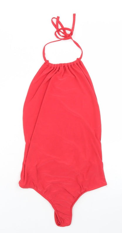 PRETTYLITTLETHING Womens Red  Polyester Bodysuit One-Piece Size 4  Tie