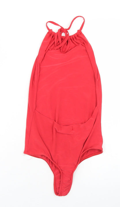 PRETTYLITTLETHING Womens Red  Polyester Bodysuit One-Piece Size 4  Tie