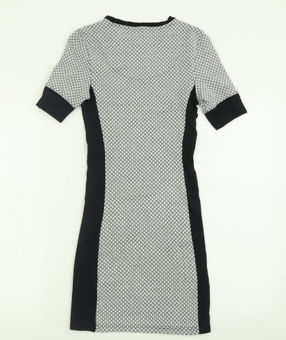 Topshop Womens Grey Geometric Polyester Bodycon  Size 8  Crew Neck Pullover