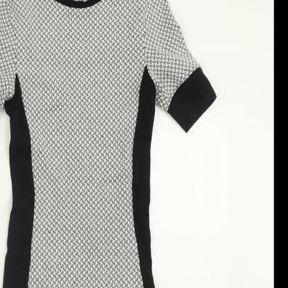 Topshop Womens Grey Geometric Polyester Bodycon  Size 8  Crew Neck Pullover