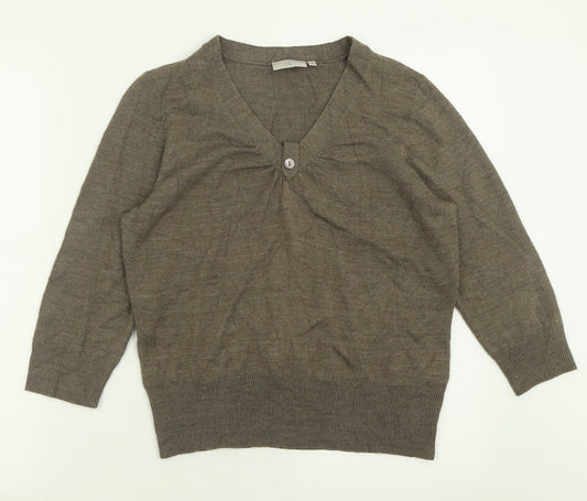 CC Womens Brown V-Neck  Acrylic Pullover Jumper Size M