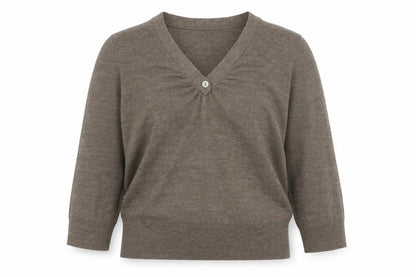 Country Casuals Womens Brown V-Neck Acrylic Pullover Jumper Size M