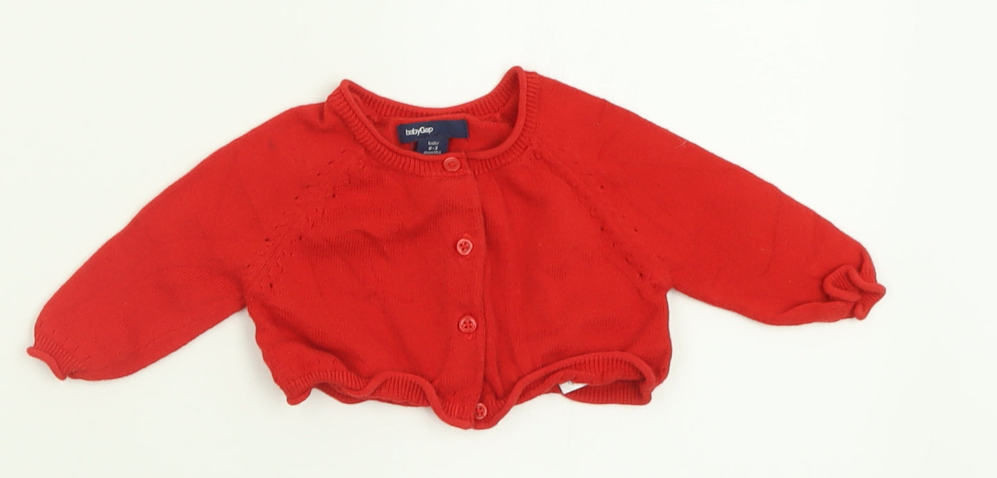 Gap Girls Red  Cotton Cardigan Jumper Size 0-3 Months  Button
