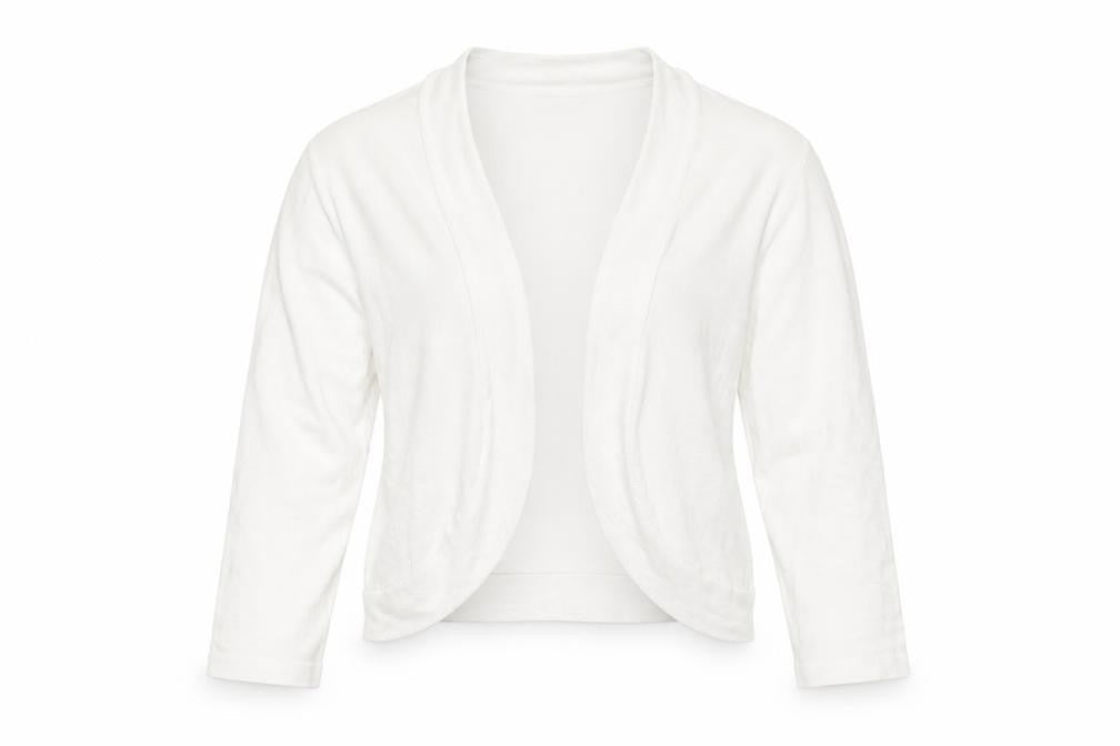 Front view of TEXT women’s white v-neck viscose cardigan jumper, size M