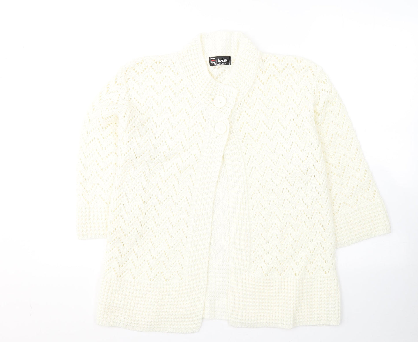 Elegant Collection Womens White Round Neck  Acrylic Cardigan Jumper Size M
