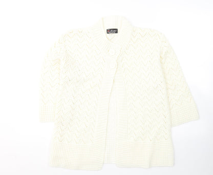 Elegant Collection Womens White Round Neck  Acrylic Cardigan Jumper Size M