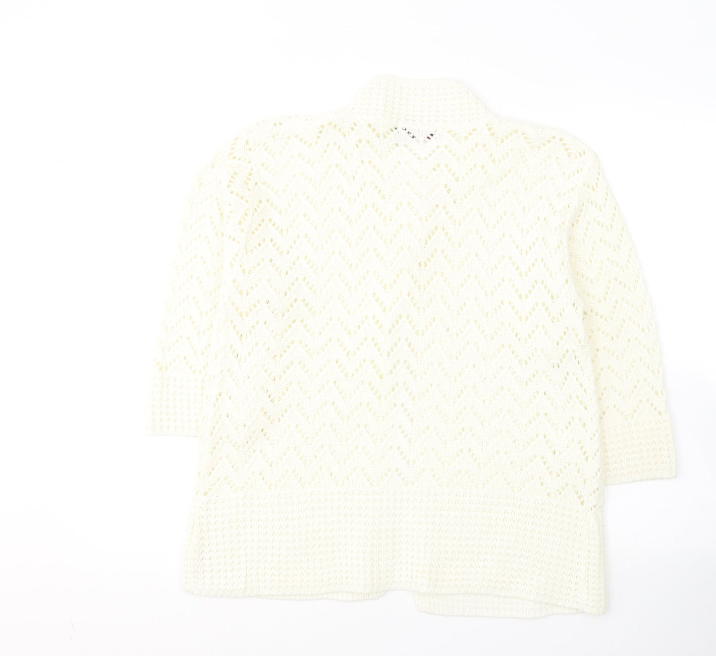 Elegant Collection Womens White Round Neck  Acrylic Cardigan Jumper Size M