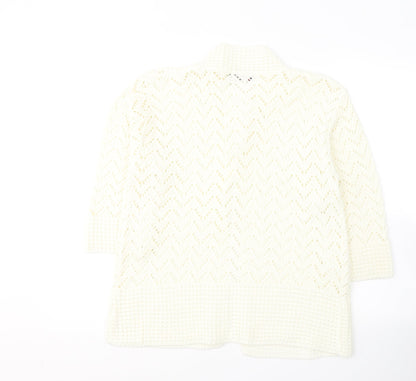 Elegant Collection Womens White Round Neck  Acrylic Cardigan Jumper Size M