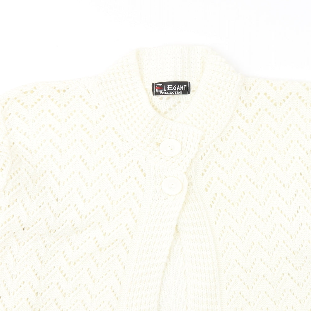 Elegant Collection Womens White Round Neck  Acrylic Cardigan Jumper Size M